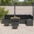 Gartensofa-set mit Kissen 9 pcs Schwarz Poly-Rattan