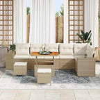 Gartensofa-set mit Kissen 9 pcs Beige Poly-Rattan