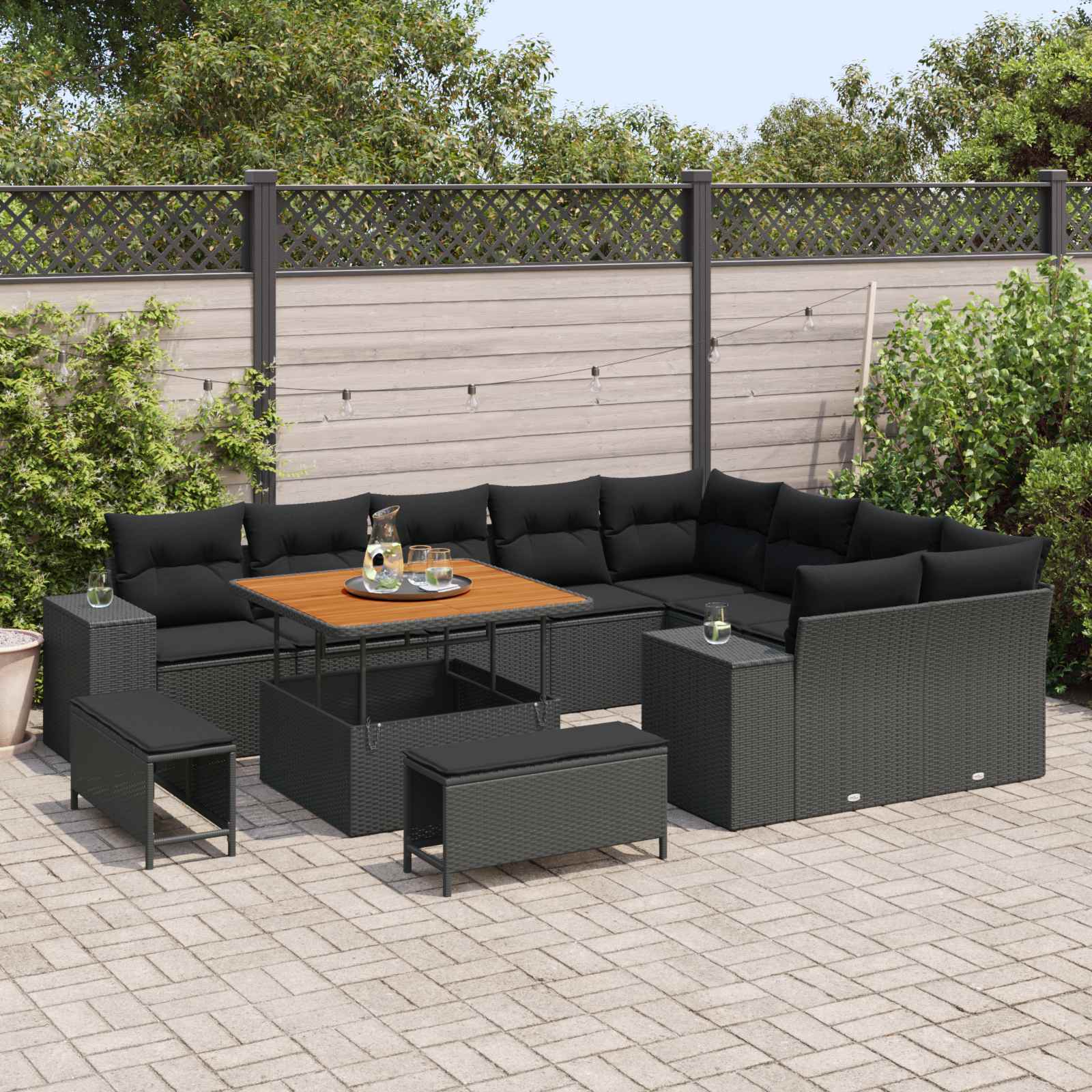 Gartensofa-set mit Kissen 12 pcs Schwarz Poly-Rattan