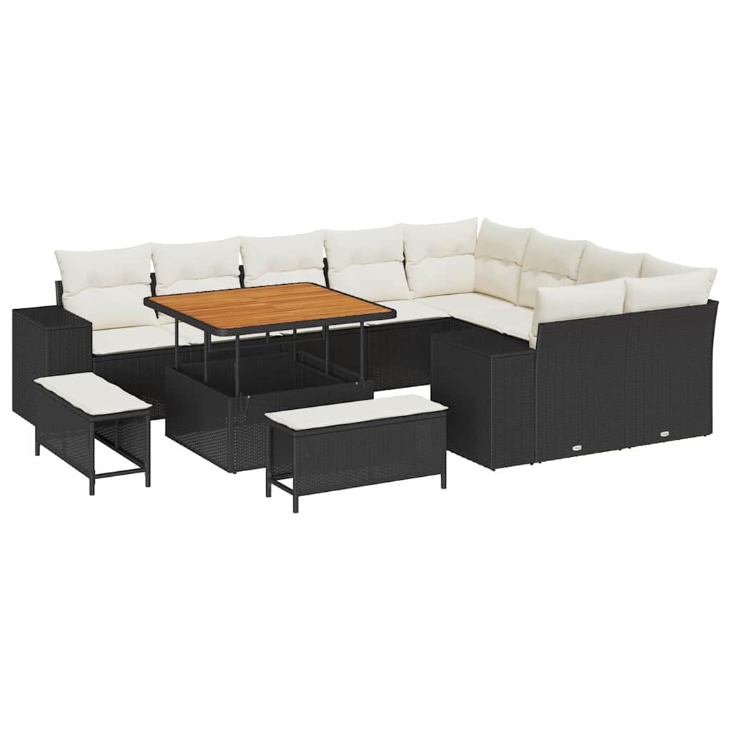 Gartensofa-set mit Kissen 12 pcs Schwarz Poly-Rattan