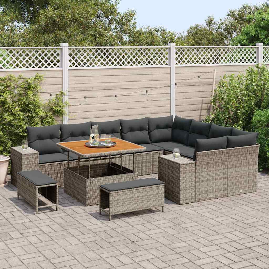 Gartensofa-set mit Kissen 12 pcs Grau Poly-Rattan