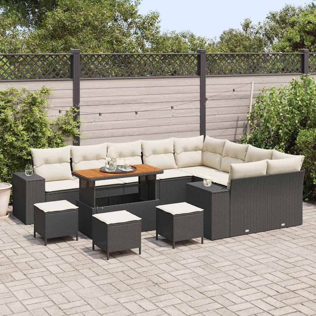 Gartensofa-set mit Kissen 13 pcs Schwarz Poly-Rattan