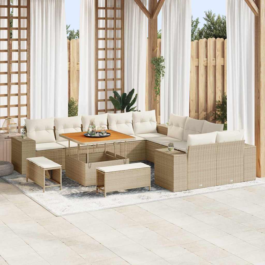 Gartensofa-set mit Kissen 13 pcs Beige Poly-Rattan