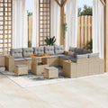 Gartensofa-set mit Kissen 13 pcs Beige Poly-Rattan