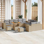 Gartensofa-set mit Kissen 13 pcs Beige Poly-Rattan