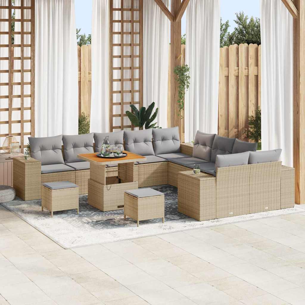 Gartensofa-set mit Kissen 13 pcs Beige Poly-Rattan