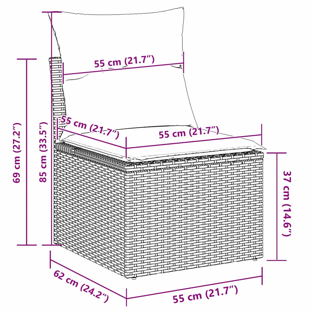 Gartensofa-set mit Kissen 8 pcs Schwarz Poly-Rattan