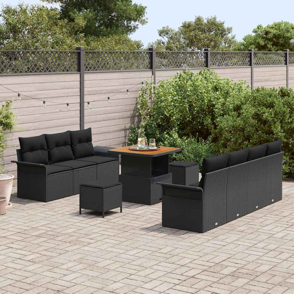 Gartensofa-set mit Kissen 10 pcs Schwarz Poly-Rattan