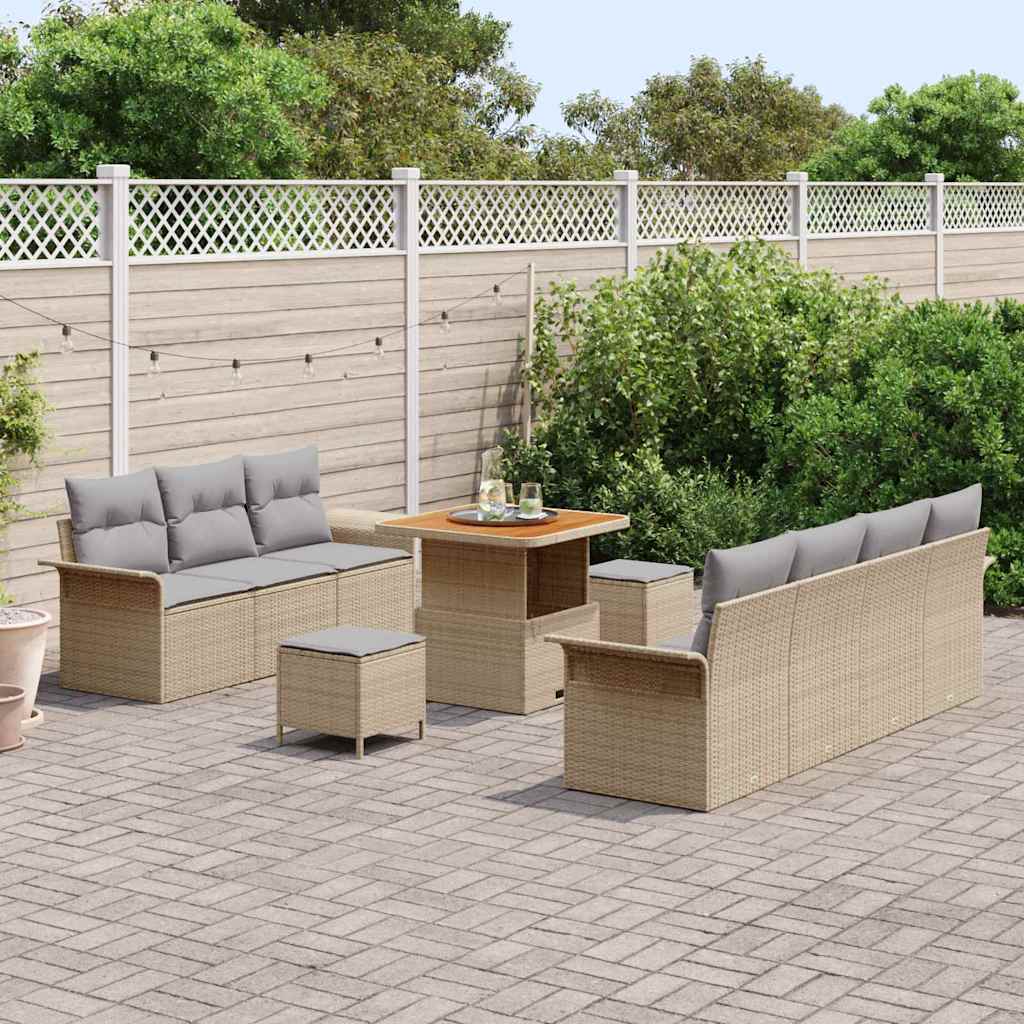 Gartensofa-set mit Kissen 10 pcs Beige Poly-Rattan