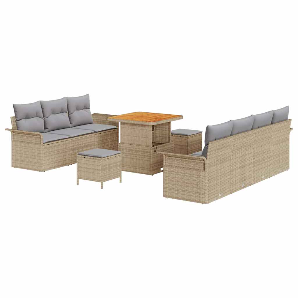 Gartensofa-set mit Kissen 10 pcs Beige Poly-Rattan