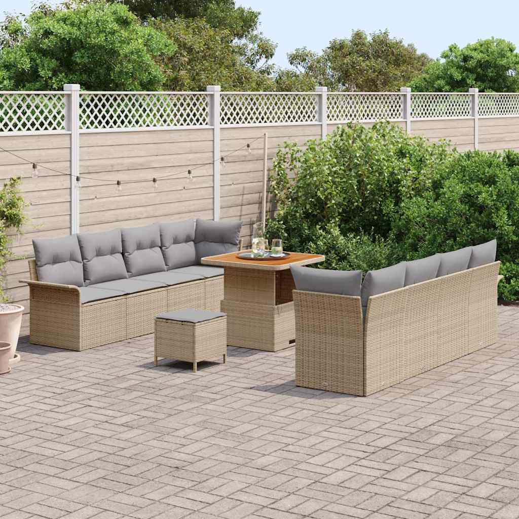 Gartensofa-set mit Kissen 11 pcs Beige Poly-Rattan