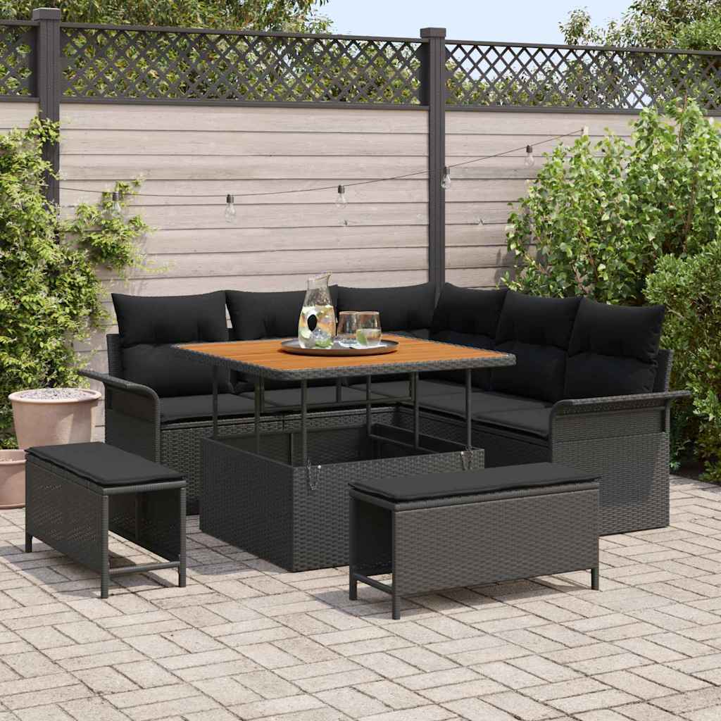 Gartensofa-set mit Kissen 8 pcs Schwarz Poly-Rattan