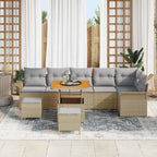 Gartensofa-set mit Kissen 9 pcs Beige Poly-Rattan