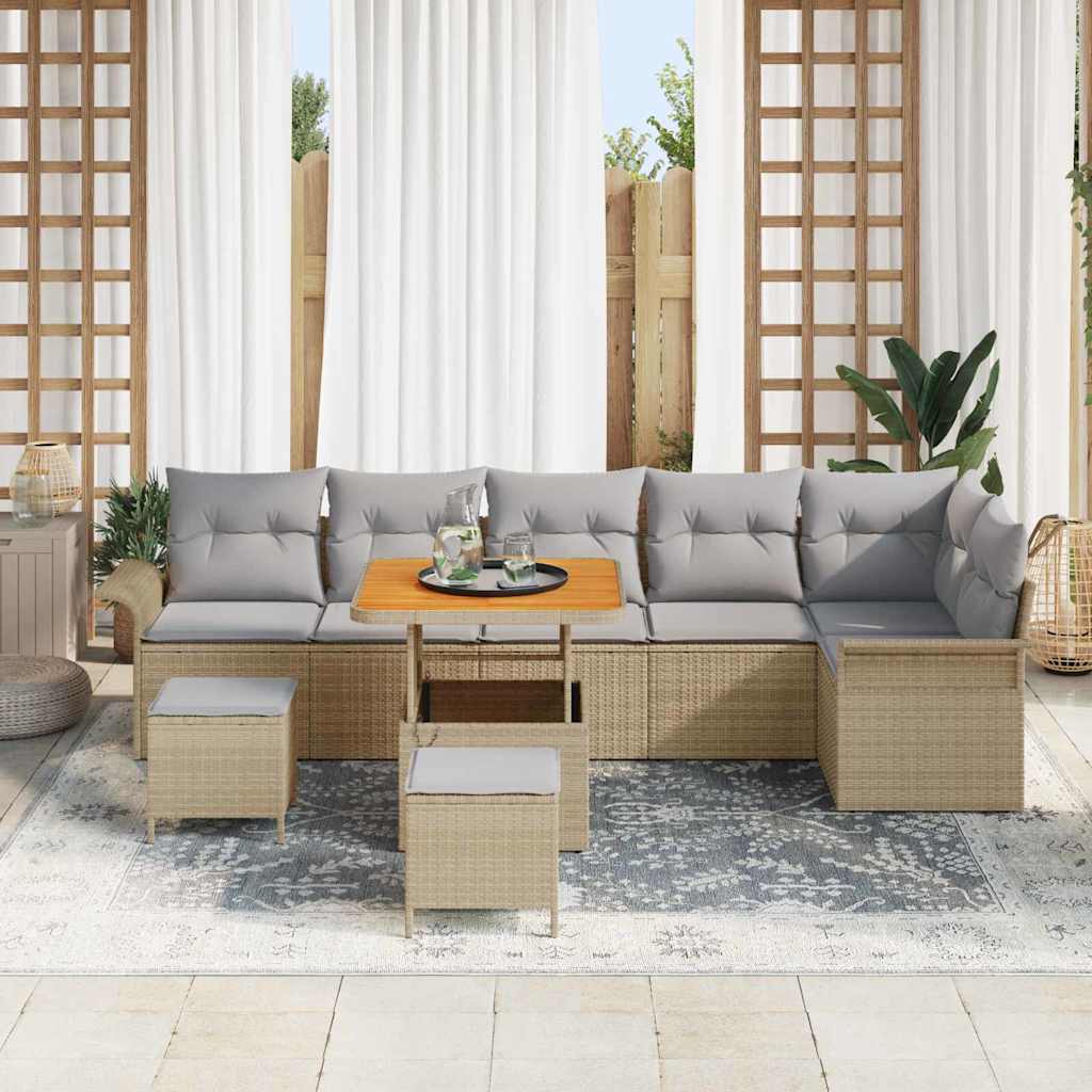 Gartensofa-set mit Kissen 9 pcs Beige Poly-Rattan