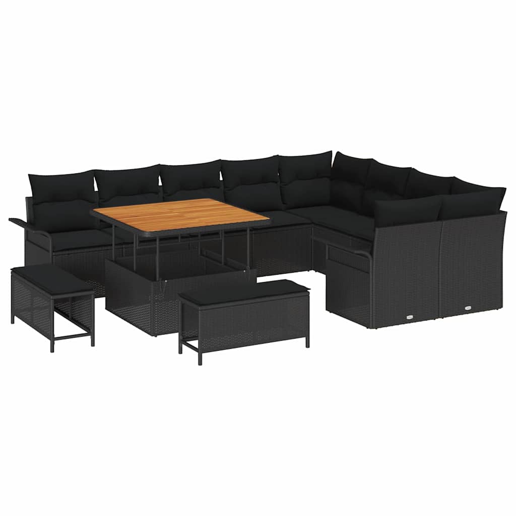 Gartensofa-set mit Kissen 12 pcs Schwarz Poly-Rattan