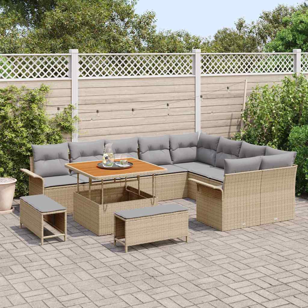 Gartensofa-set mit Kissen 12 pcs Beige Poly-Rattan