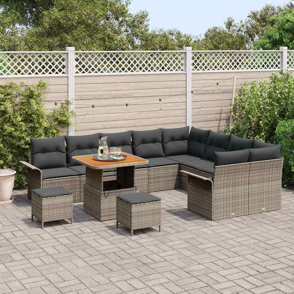 Gartensofa-set mit Kissen 12 pcs Grau Poly-Rattan