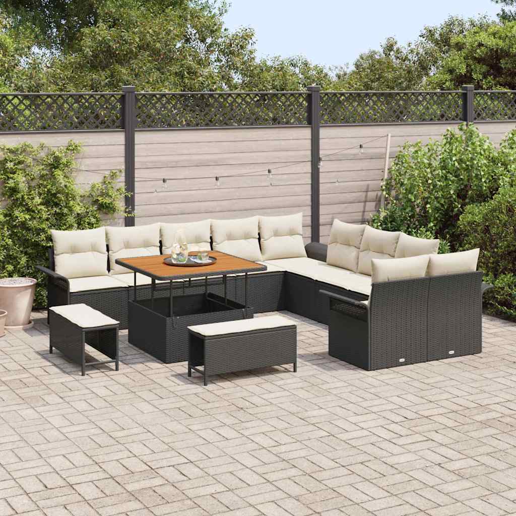 Gartensofa-set mit Kissen 13 pcs Schwarz Poly-Rattan