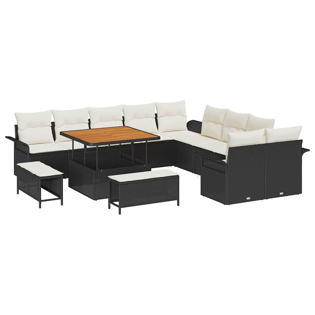Gartensofa-set mit Kissen 13 pcs Schwarz Poly-Rattan