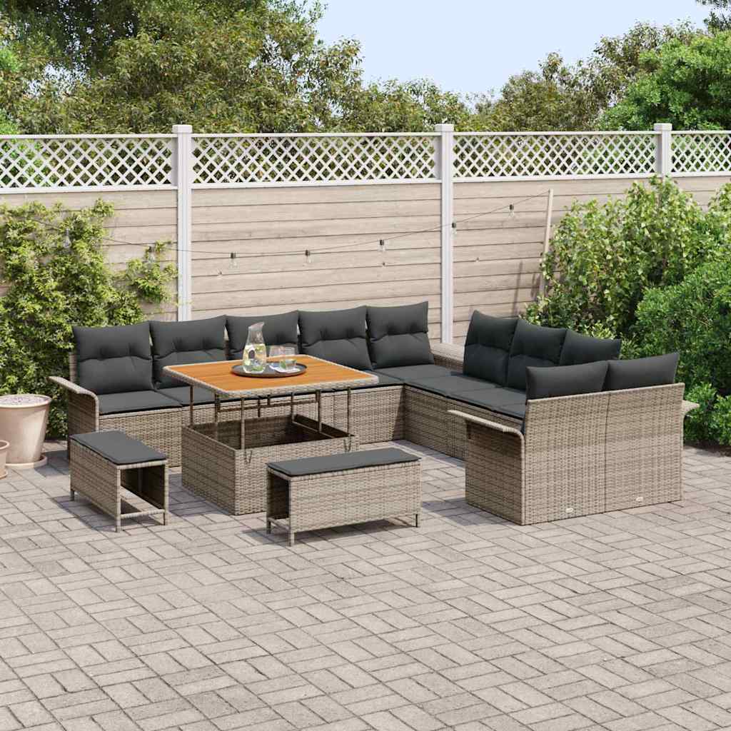 Gartensofa-set mit Kissen 13 pcs Grau Poly-Rattan