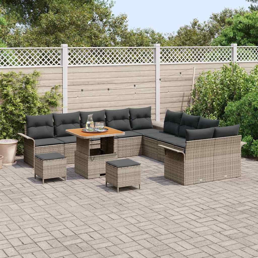 Gartensofa-set mit Kissen 13 pcs Grau Poly-Rattan