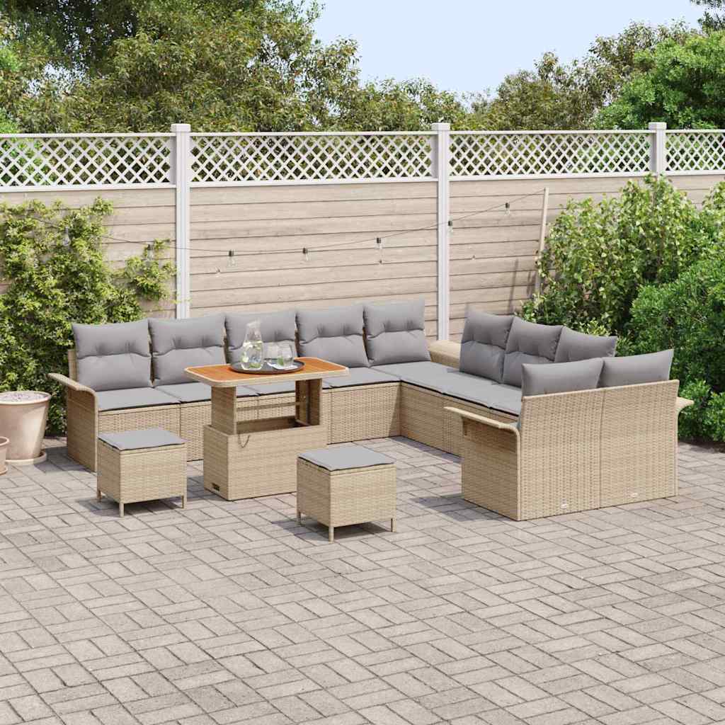 Gartensofa-set mit Kissen 13 pcs Beige Poly-Rattan