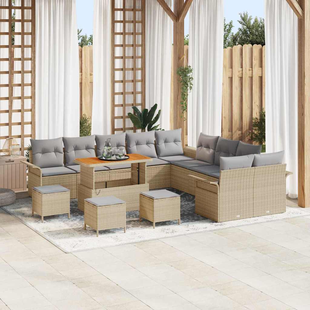 Gartensofa-set mit Kissen 14 pcs Beige Poly-Rattan