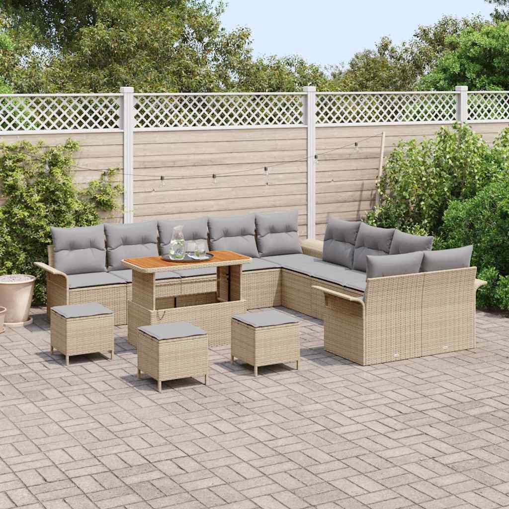 Gartensofa-set mit Kissen 14 pcs Beige Poly-Rattan