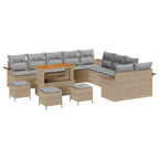 Gartensofa-set mit Kissen 14 pcs Beige Poly-Rattan
