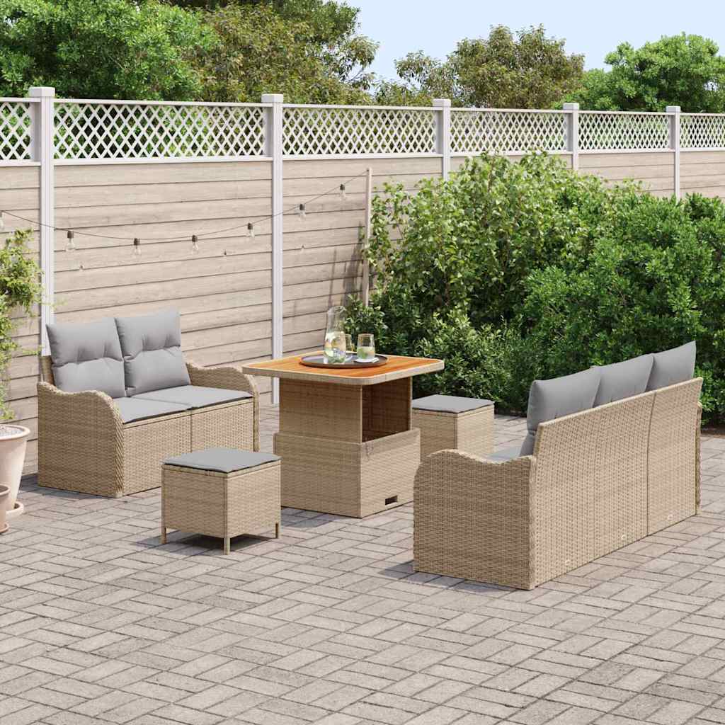 Gartensofa-set mit Kissen 8 pcs Beige Poly-Rattan