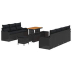 Gartensofa-set mit Kissen 10 pcs Schwarz Poly-Rattan
