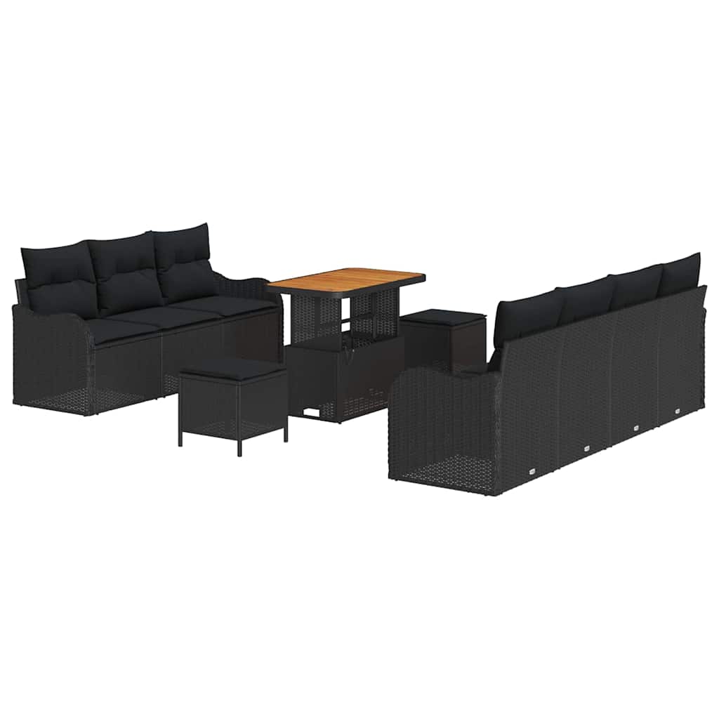 Gartensofa-set mit Kissen 10 pcs Schwarz Poly-Rattan