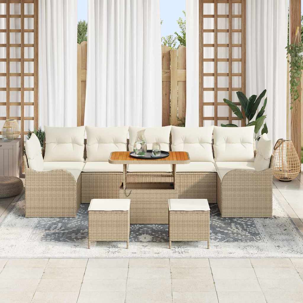 Gartensofa-set mit Kissen 10 pcs Beige Poly-Rattan