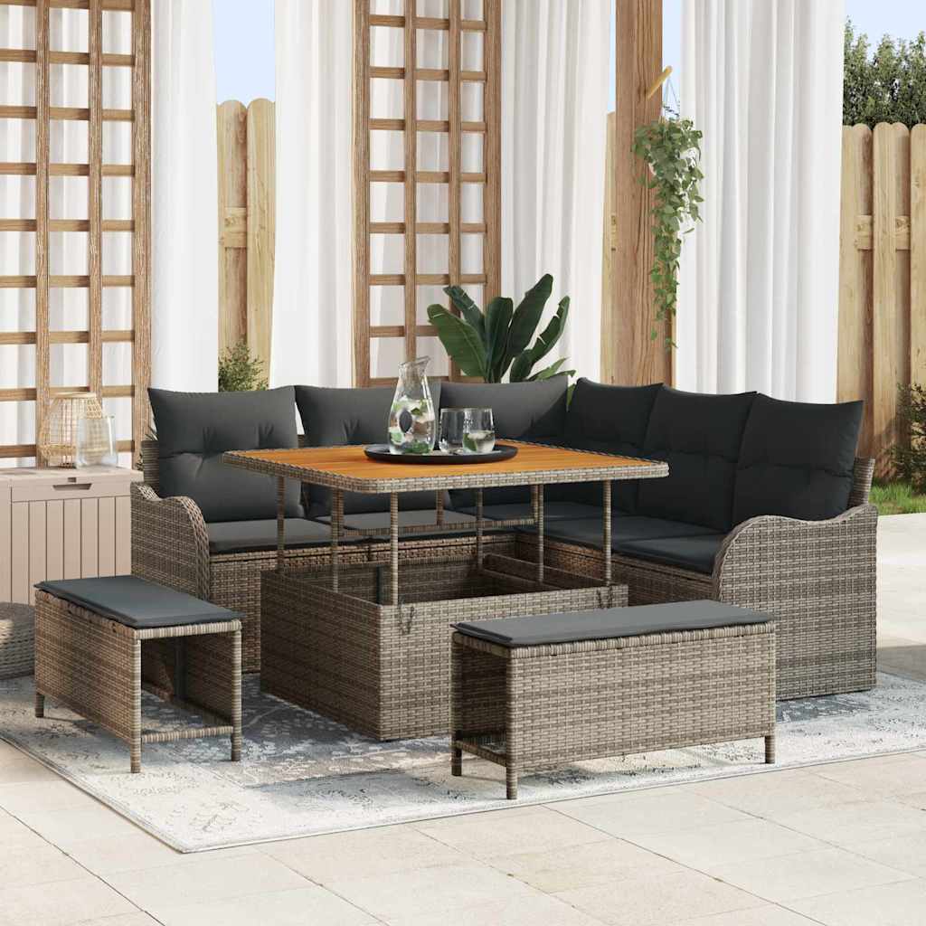 Gartensofa-set mit Kissen 8 pcs Grau Poly-Rattan