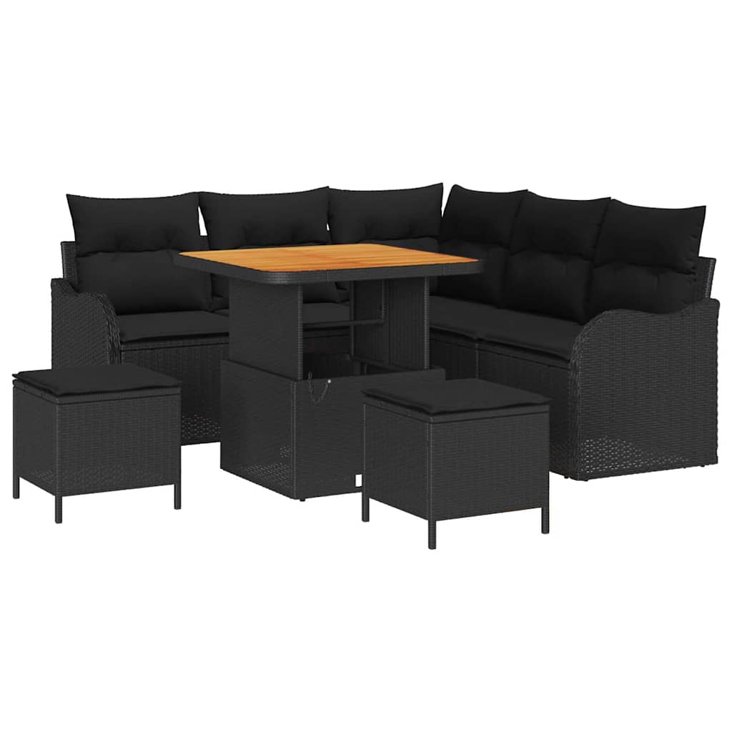 Gartensofa-set mit Kissen 8 pcs Schwarz Poly-Rattan