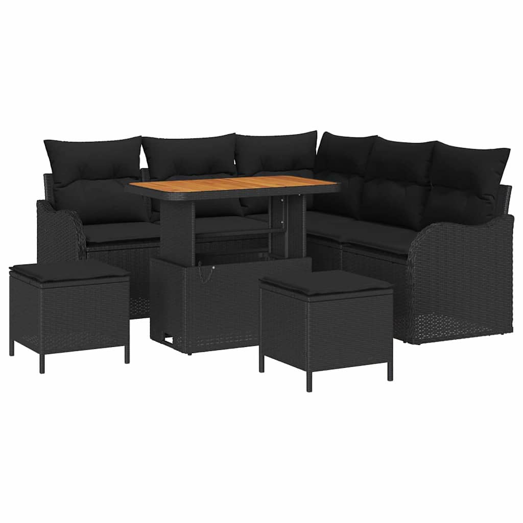 Gartensofa-set mit Kissen 8 pcs Schwarz Poly-Rattan