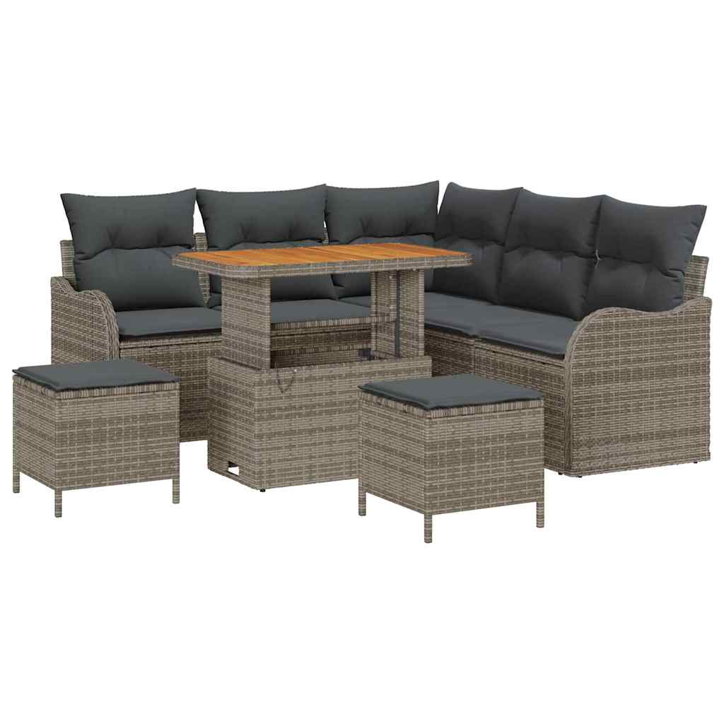 Gartensofa-set mit Kissen 8 pcs Grau Poly-Rattan