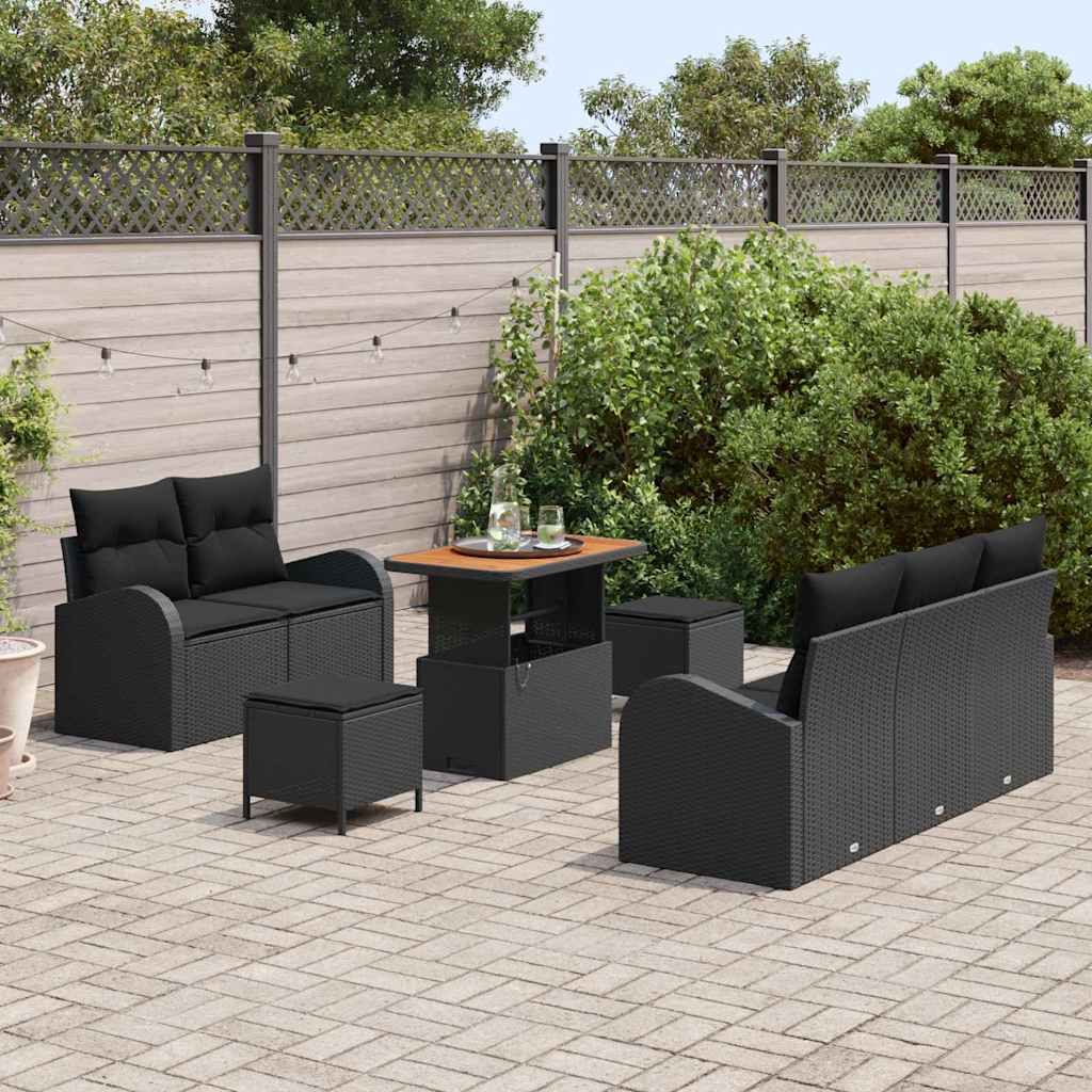 Gartensofa-set mit Kissen 8 pcs Schwarz Poly-Rattan