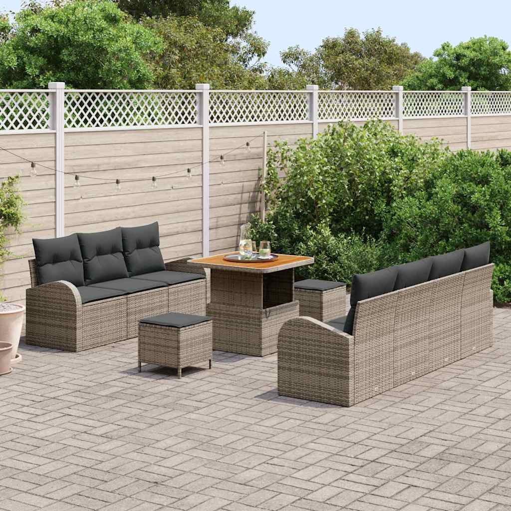 Gartensofa-set mit Kissen 10 pcs Grau Poly-Rattan