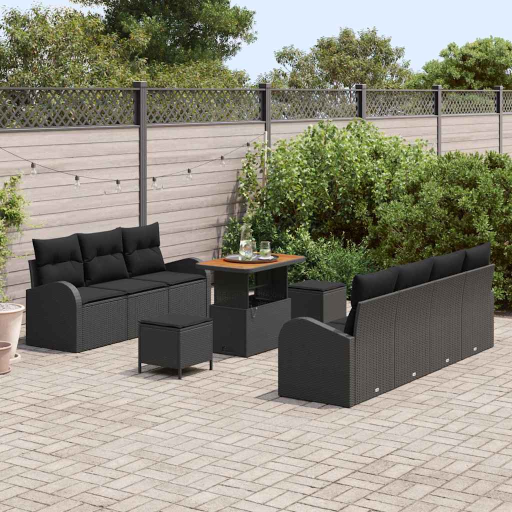 Gartensofa-set mit Kissen 10 pcs Schwarz Poly-Rattan