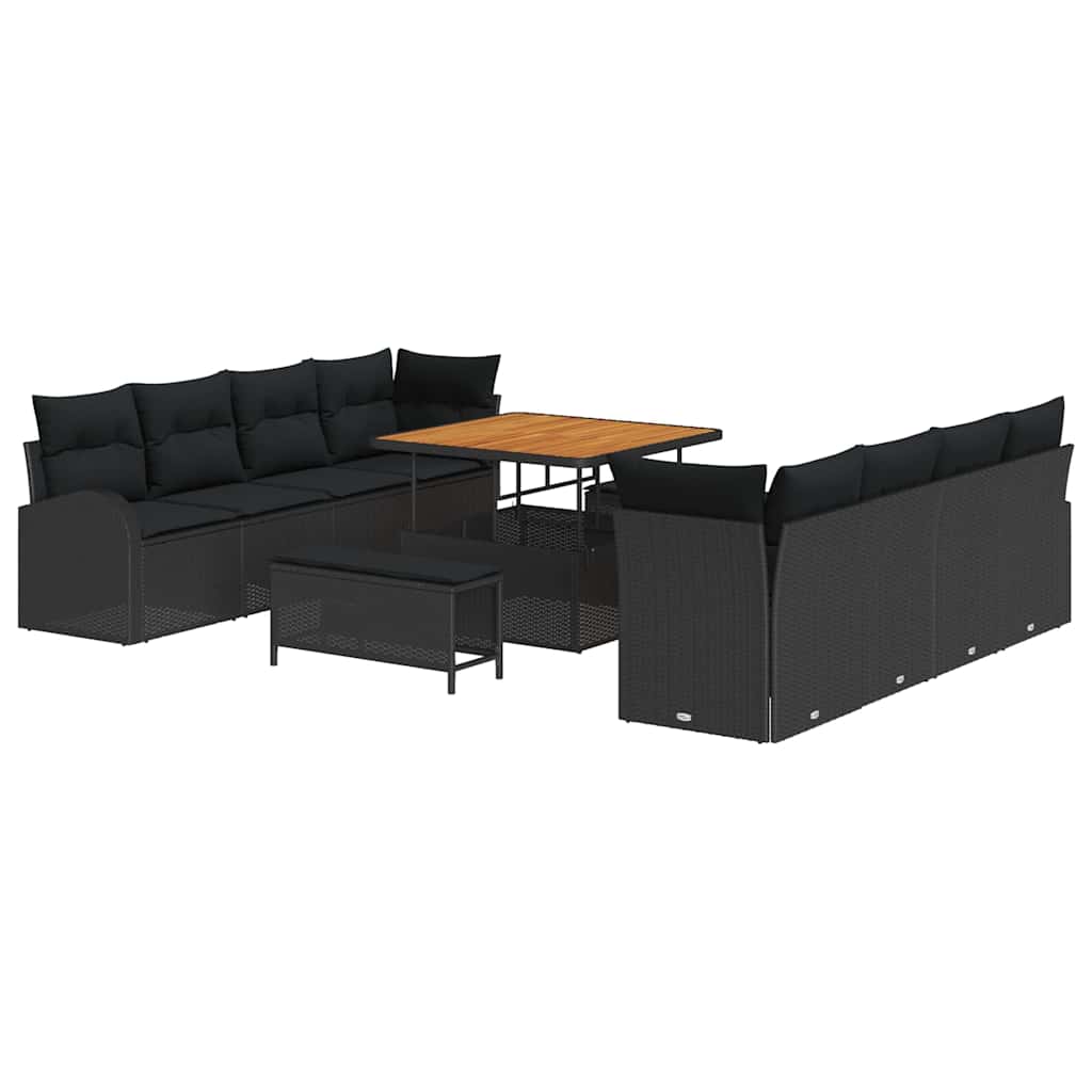Gartensofa-set mit Kissen 11 pcs Schwarz Poly-Rattan