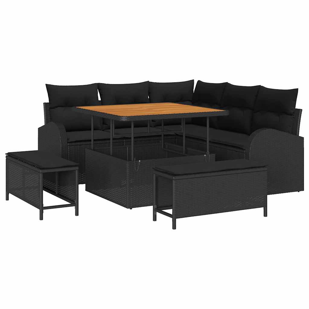 Gartensofa-set mit Kissen 8 pcs Schwarz Poly-Rattan