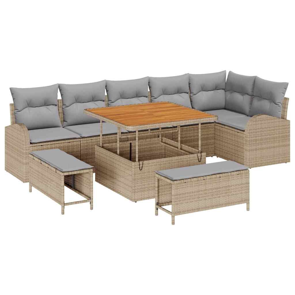 Gartensofa-set mit Kissen 9 pcs Beige Poly-Rattan