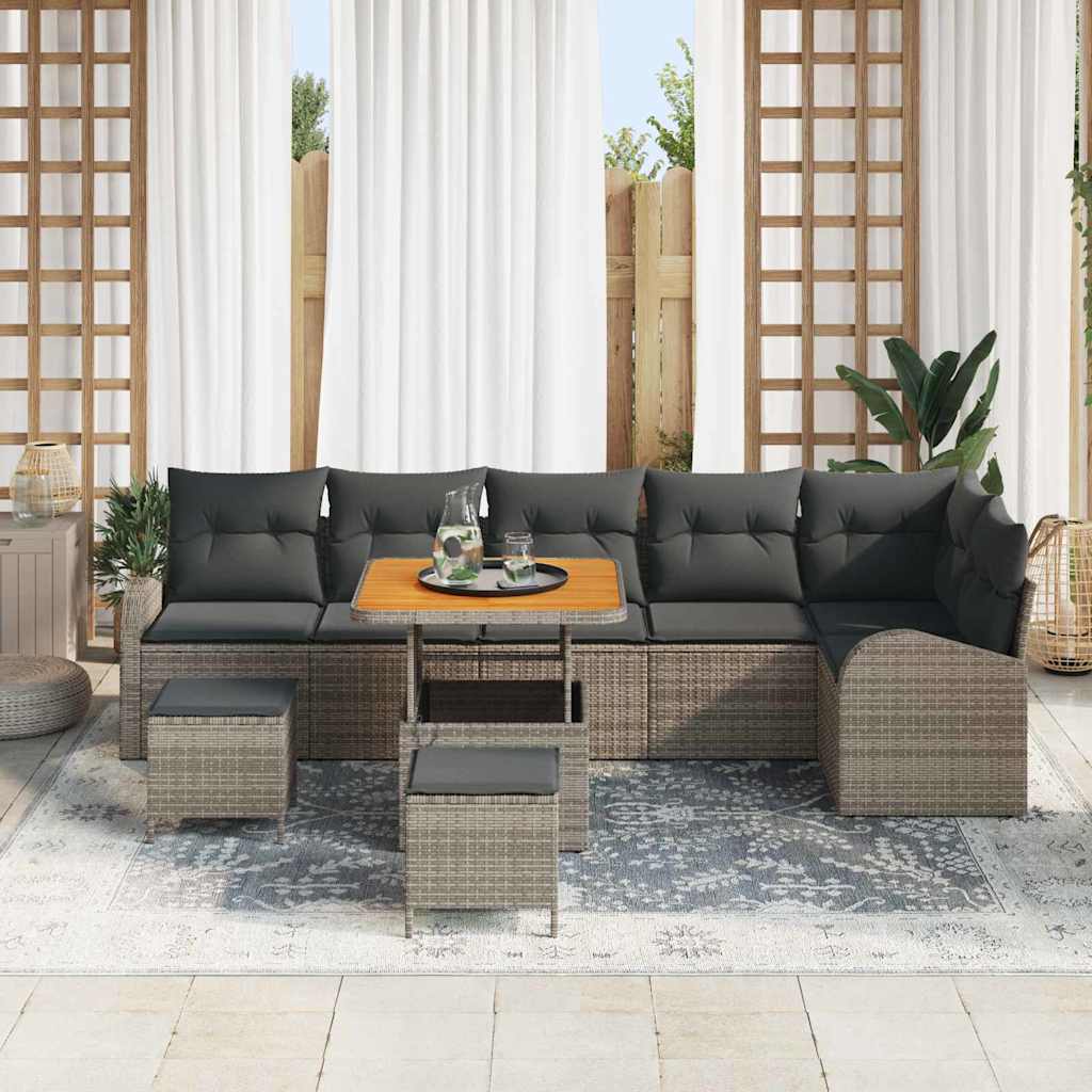 Gartensofa-set mit Kissen 9 pcs Grau Poly-Rattan