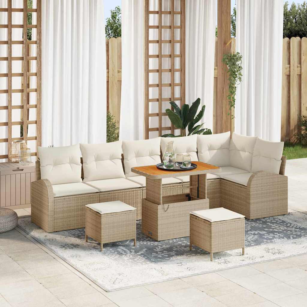 Gartensofa-set mit Kissen 9 pcs Beige Poly-Rattan