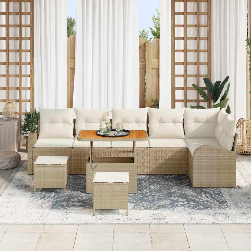 Gartensofa-set mit Kissen 9 pcs Beige Poly-Rattan