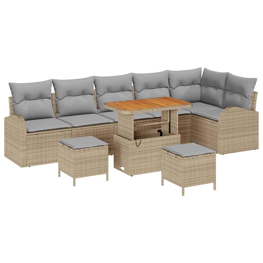 Gartensofa-set mit Kissen 9 pcs Beige Poly-Rattan