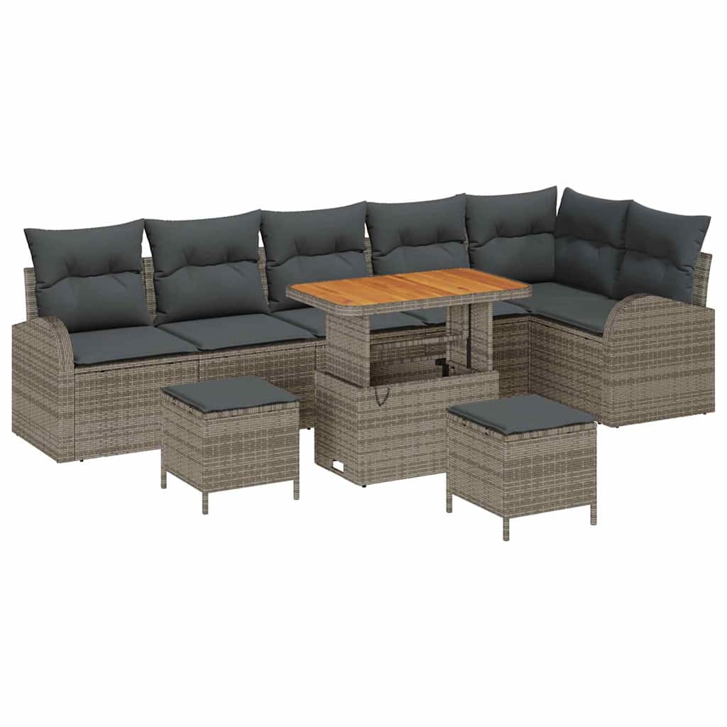 Gartensofa-set mit Kissen 9 pcs Grau Poly-Rattan