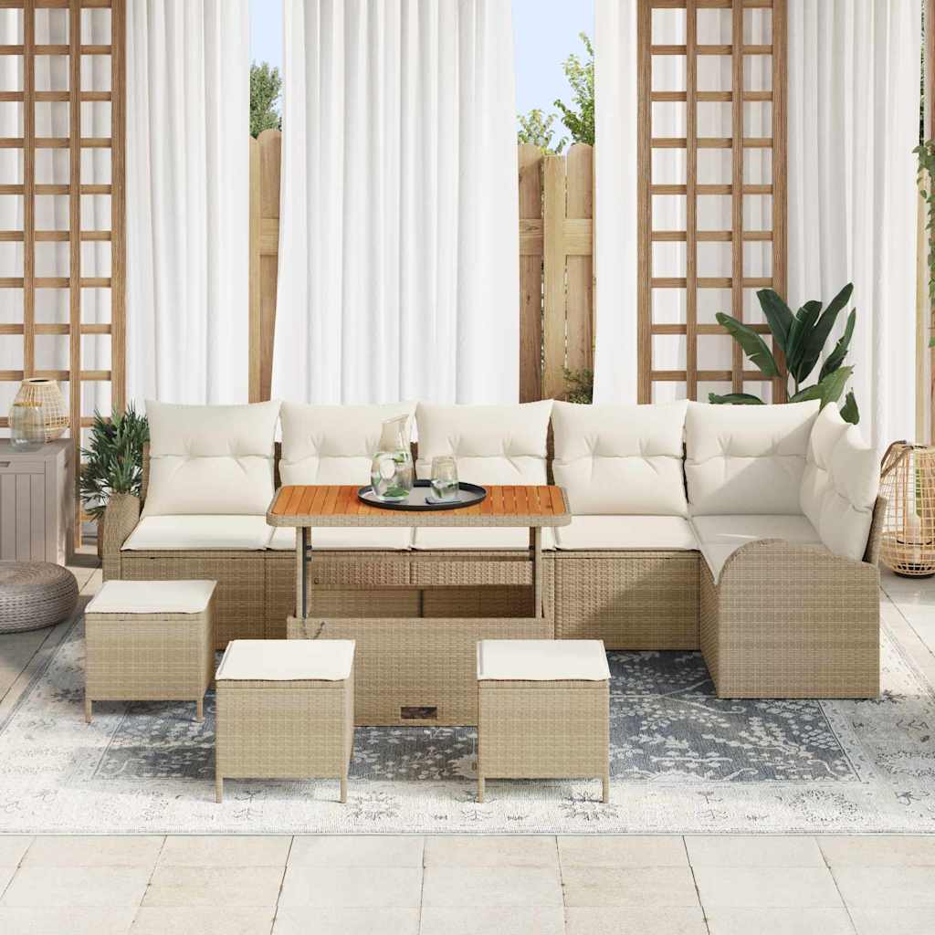 Gartensofa-set mit Kissen 10 pcs Beige Poly-Rattan