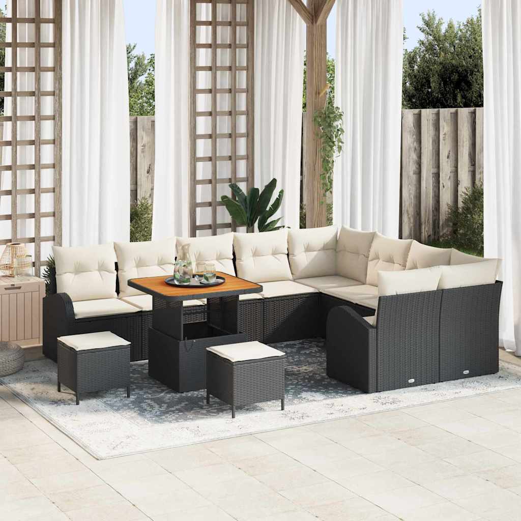 Gartensofa-set mit Kissen 12 pcs Schwarz Poly-Rattan
